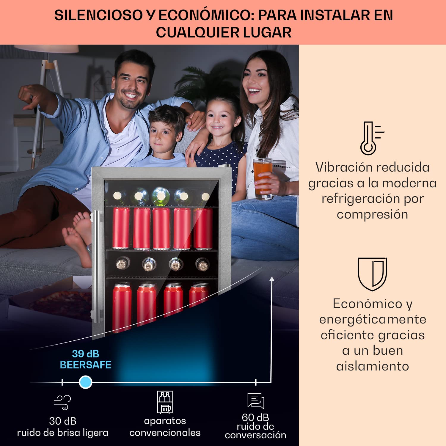 KLARSTEIN Nevera Pequeña Puerta Cristal Habitaciones, Nevera Portatil Electrica, Mini Nevera Pequeña para Bebidas, Frigorificos Pequeños 98L, Mini Frigorifico con Estantes, Neveras Pequeñas