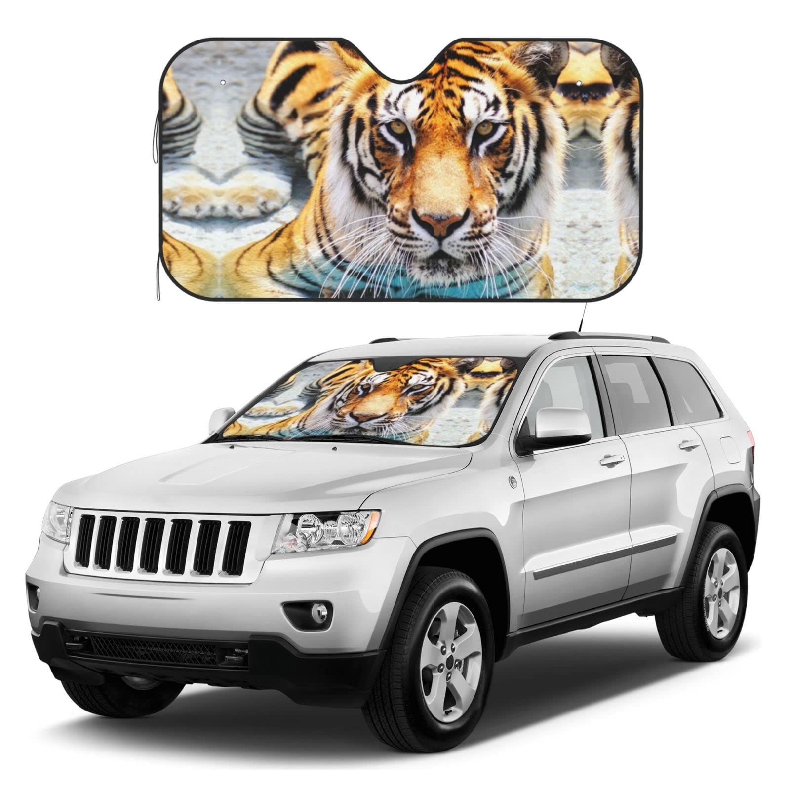 Parasole per parabrezza per auto con stampa tigre siberiana, 55x30 pollici Blocco pieghevole Raggi UV Protezione per visiera parasole per SUV Auto Camion Parasole per auto