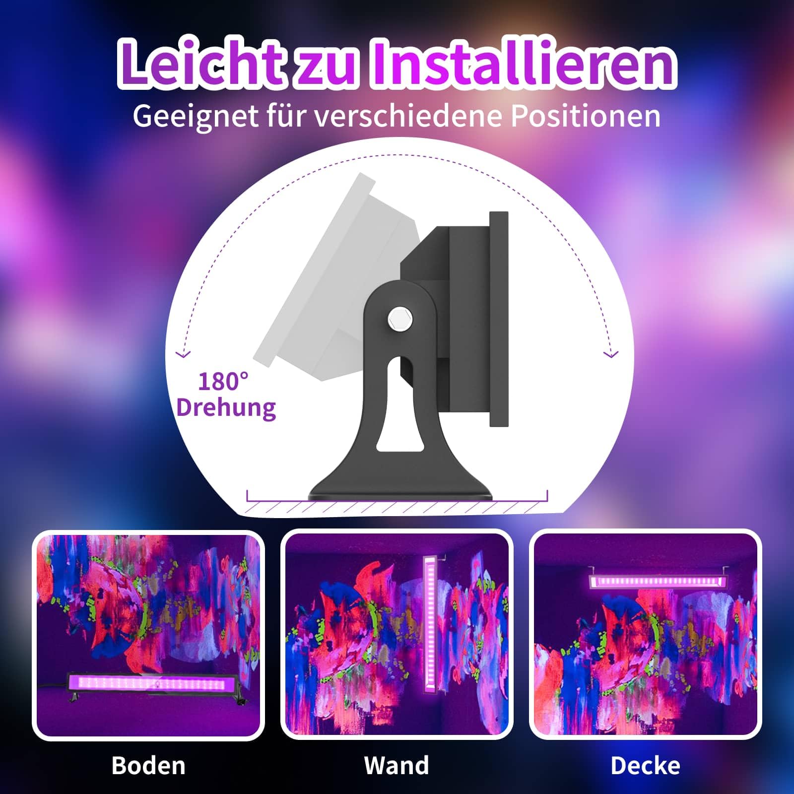 2x 50W LED Schwarzlicht Strahler, UV Lampe 385nm Mit Schalter Und 180° Einstellbarer Halterung, IP66 Wasserdicht, Schwarzlichtlampe Für Partys Oder Halloween Deko