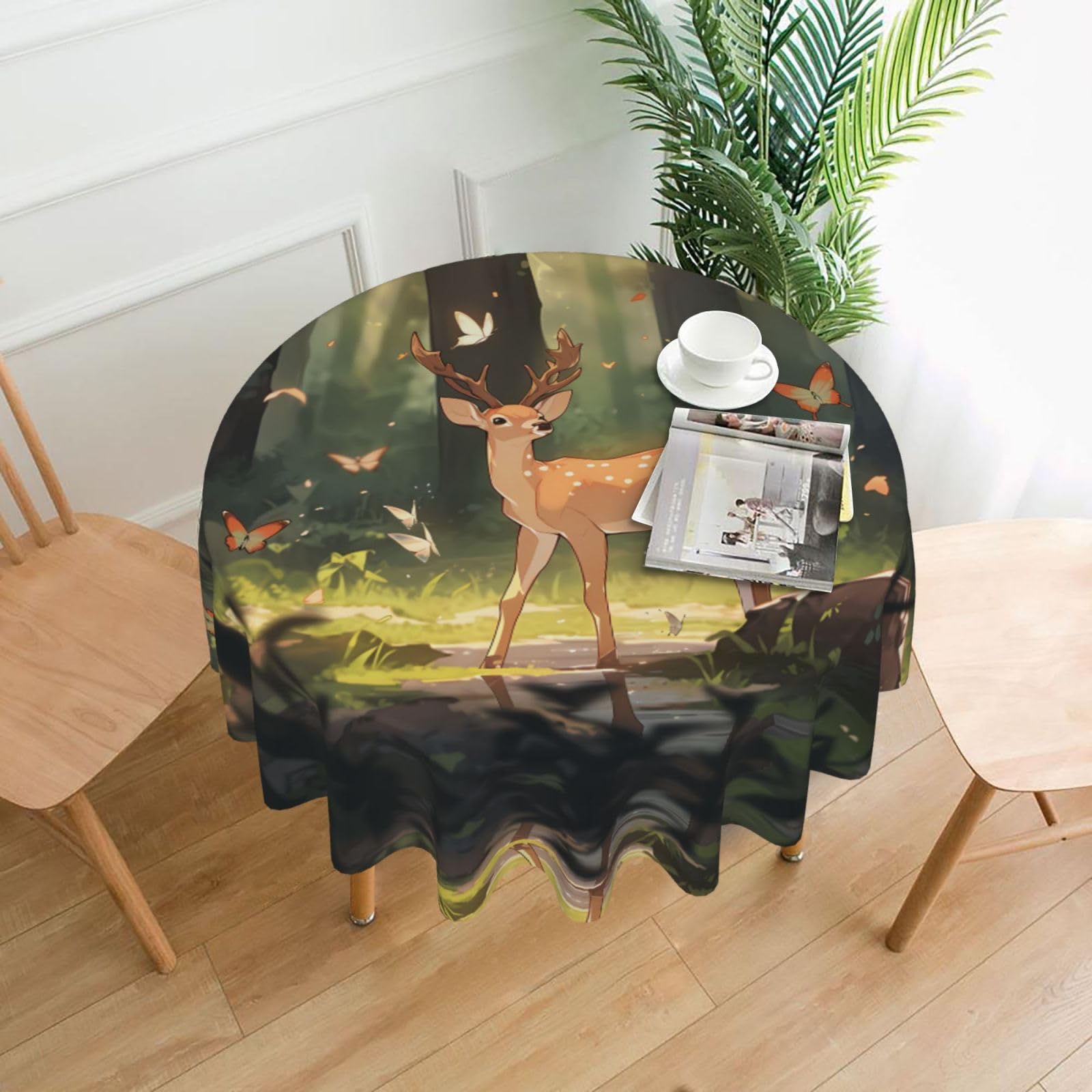 HLBSDM Deer Printed Practical Round Tablecloth, Durable, Suitable for Home, Restaurant, Hotel, Gathering, and Decorative Table Covers