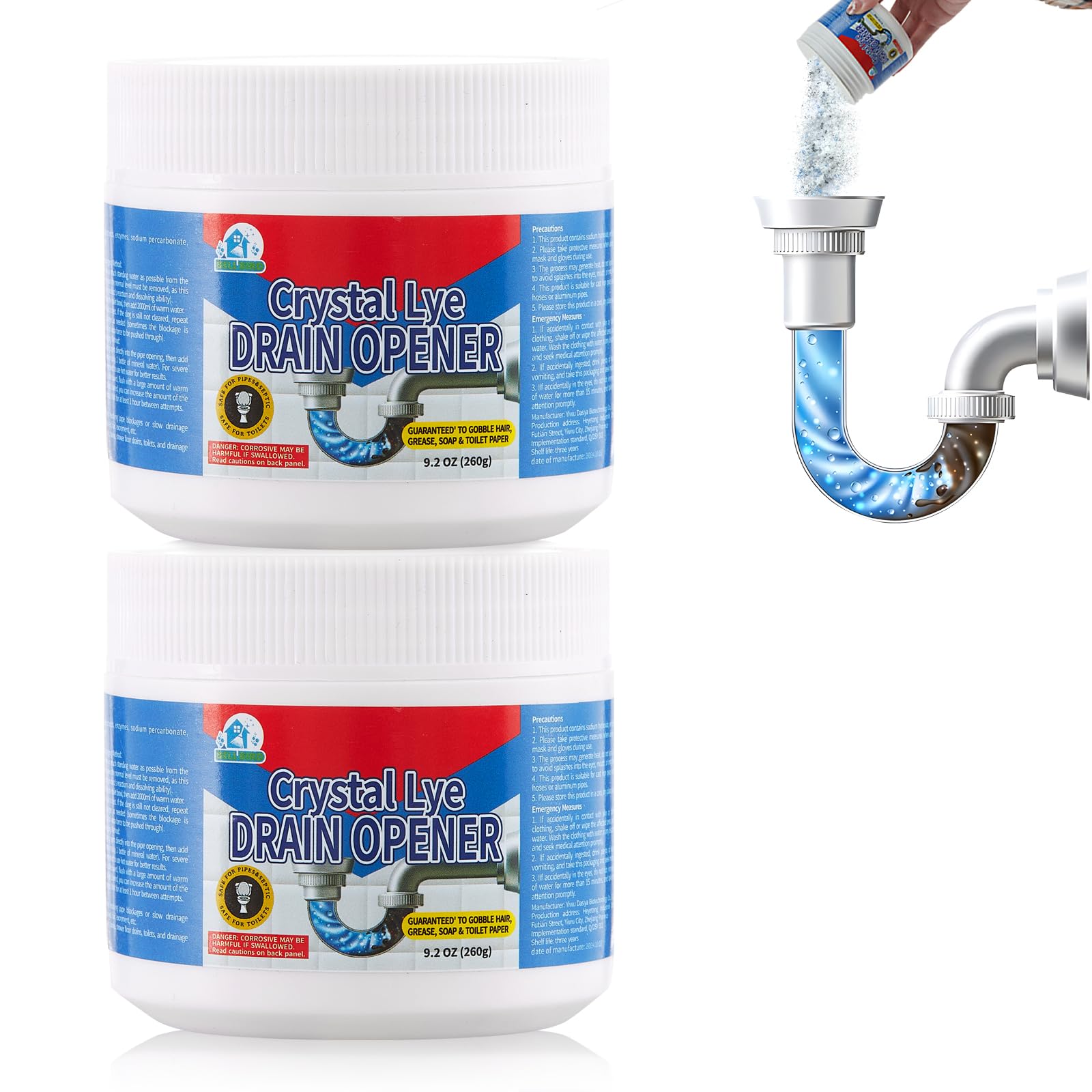 BELL BIRD Drain Opener,Powerful Unclogging,Crystal lye, Sodium hydroxide, Unclog drains, Bathroom sinks, Kitchen sinks, Shower pipes (2 PSC, Gram, 520)