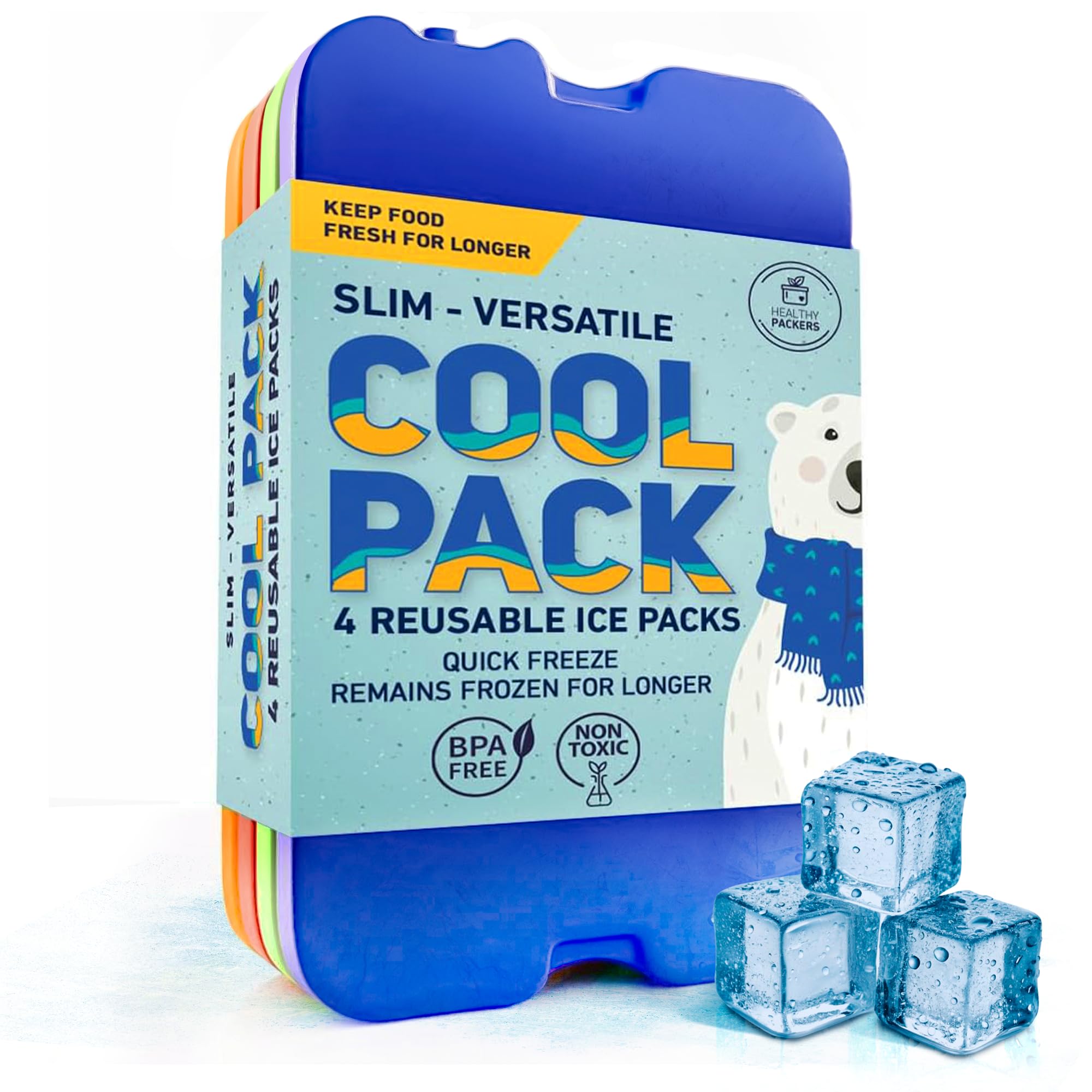 Healthy Packers Ice Packs for Lunch Boxes & Coolers - Original Cool Pack | Slim & Long-Lasting Reusable Ice Pack for Lunch Bags | Freezer Packs for