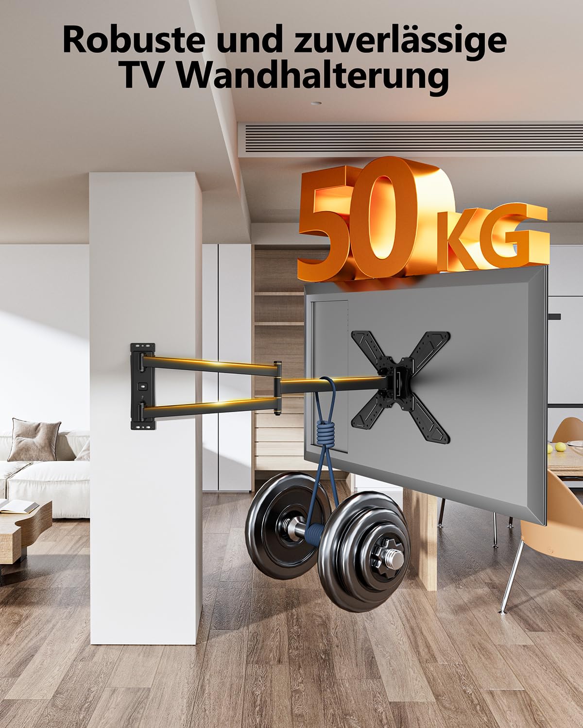 TV Wandhalterung Schwenkbar für 32-75 Zoll Fernseher, 180° Drehung von Querformat zu Hochformat Ecke TV Halter mit 850mm Langem Arm, Fernseher Halterung für die Wand VESA 600x400mm bis zu 50kg