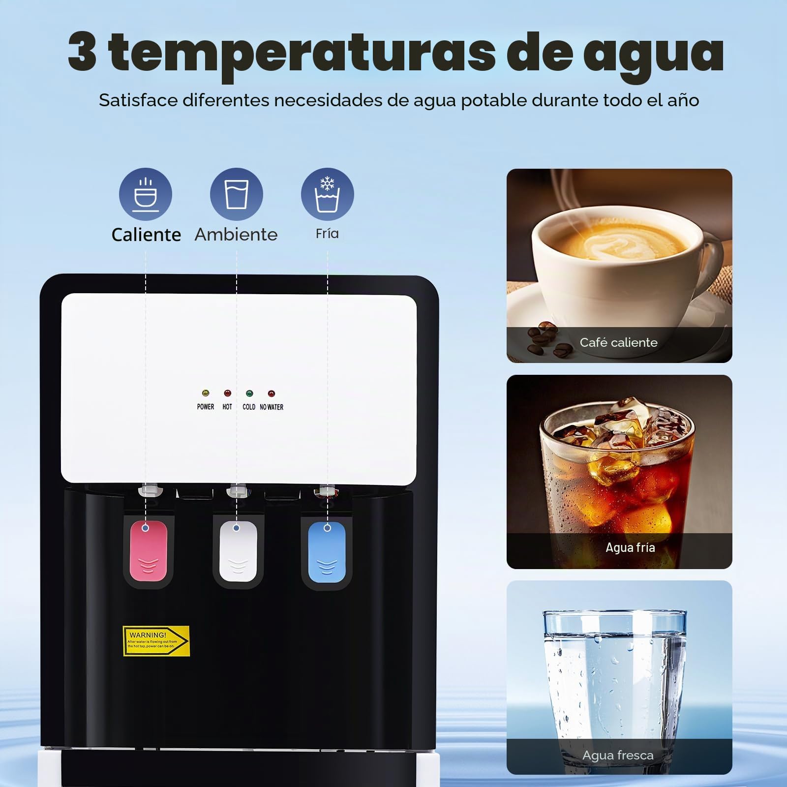 Dispensador de agua recargable de suelo, blanco, 500 W de agua caliente y agua fría de 90 W, protección contra sobrecalentamiento, práctico para uso doméstico y de oficina
