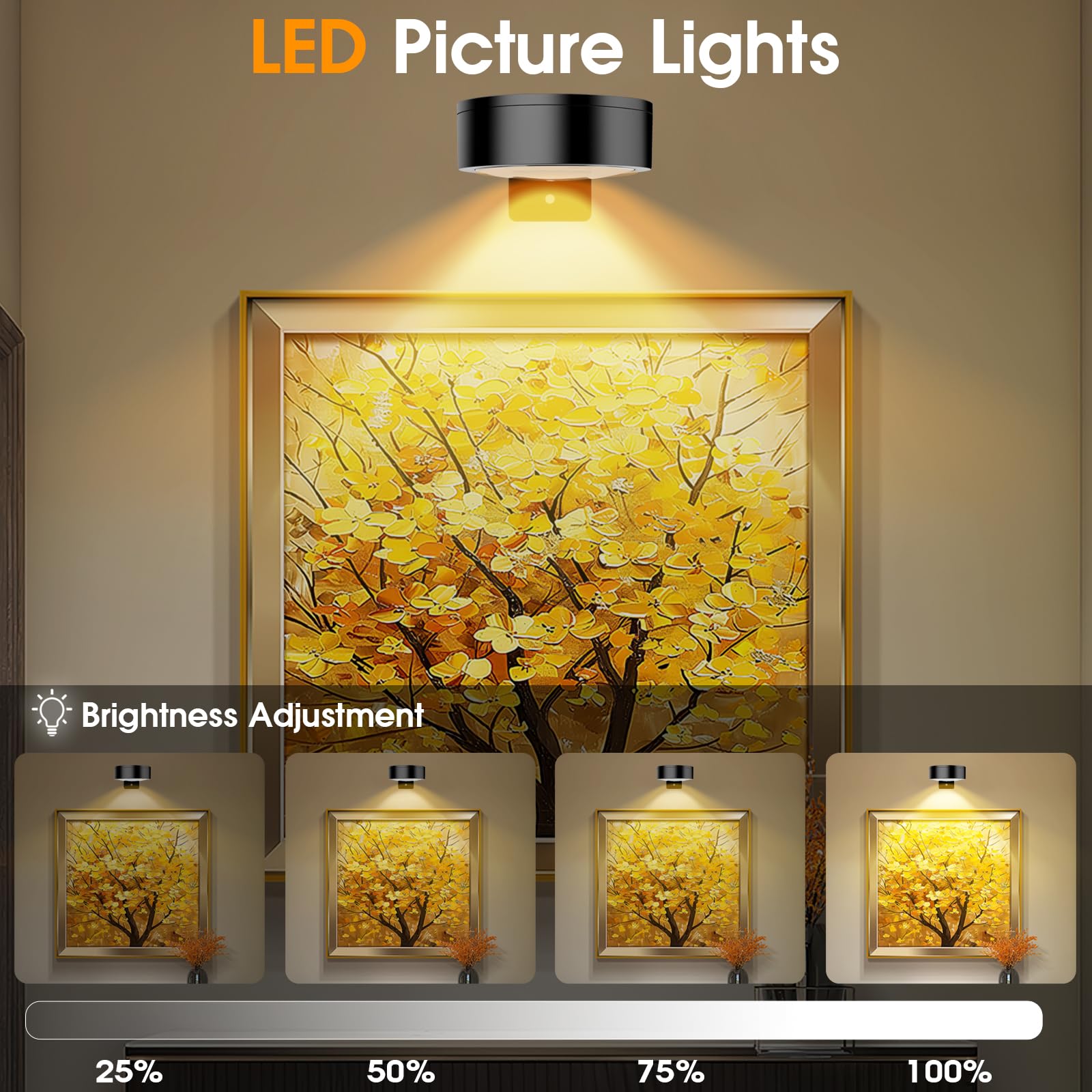 SIXDEFLY RGB Picture Light Battery Operated Painting Lights for Wall Wireless Magnetic Display Art Light with Remote Controls,Dimmable&Timer for Art Frame Artworking,3Pack Black