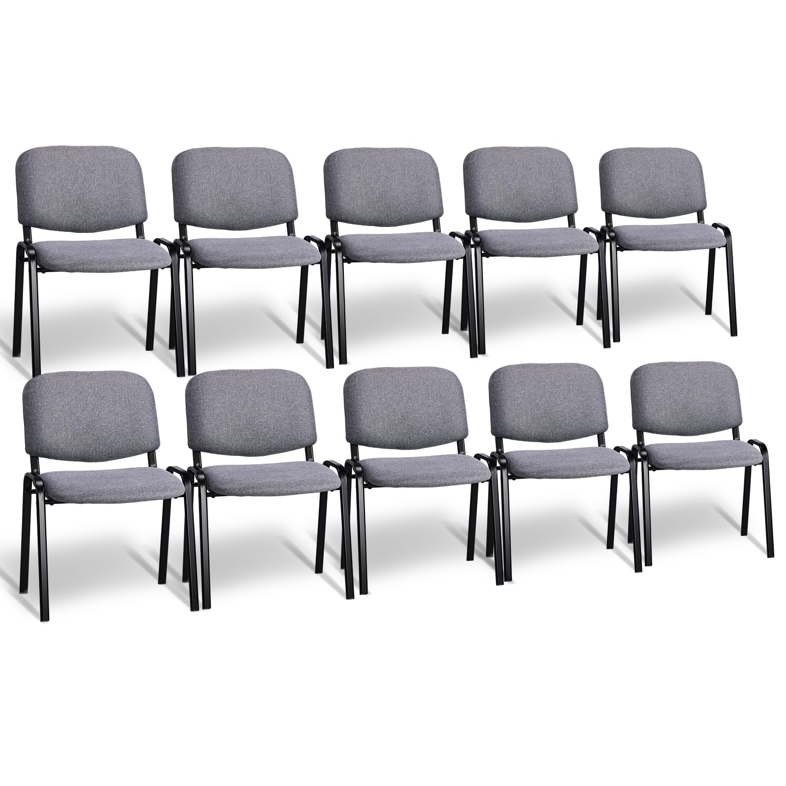 VINGLI 10-Pack Waiting Room Chairs, Stackable Chair for Office, Fabric-Grey