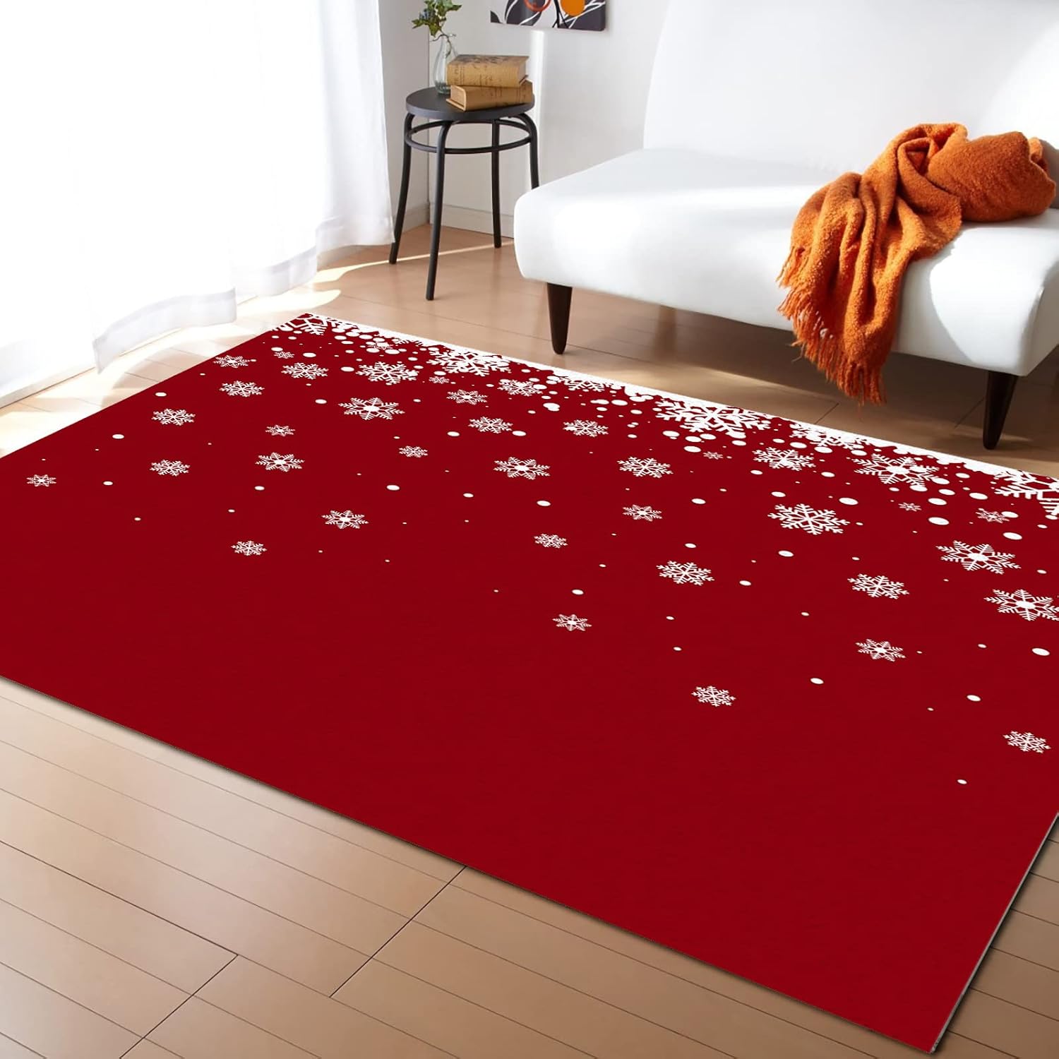 Fantasy Snowflake Area Rug 4'x6' for Living Room, Kids Teen Girls Boys Bedroom, Christmas Winter Snow Red Holiday Outdoor Indoor Washable Carpet Runner Area+Rug for Kitchen, Hallway, Entryway