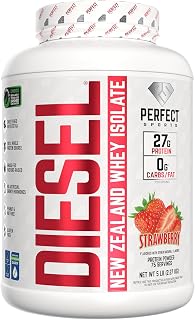 PERFECT SPORTS Diesel 100% New Zealand Whey Protein Isolate | Stevia Sweetened, No Artificial Ingredients, Keto | 0g Carb, 0g Fat, 27g Protein | 5 Pounds (Strawberry)
