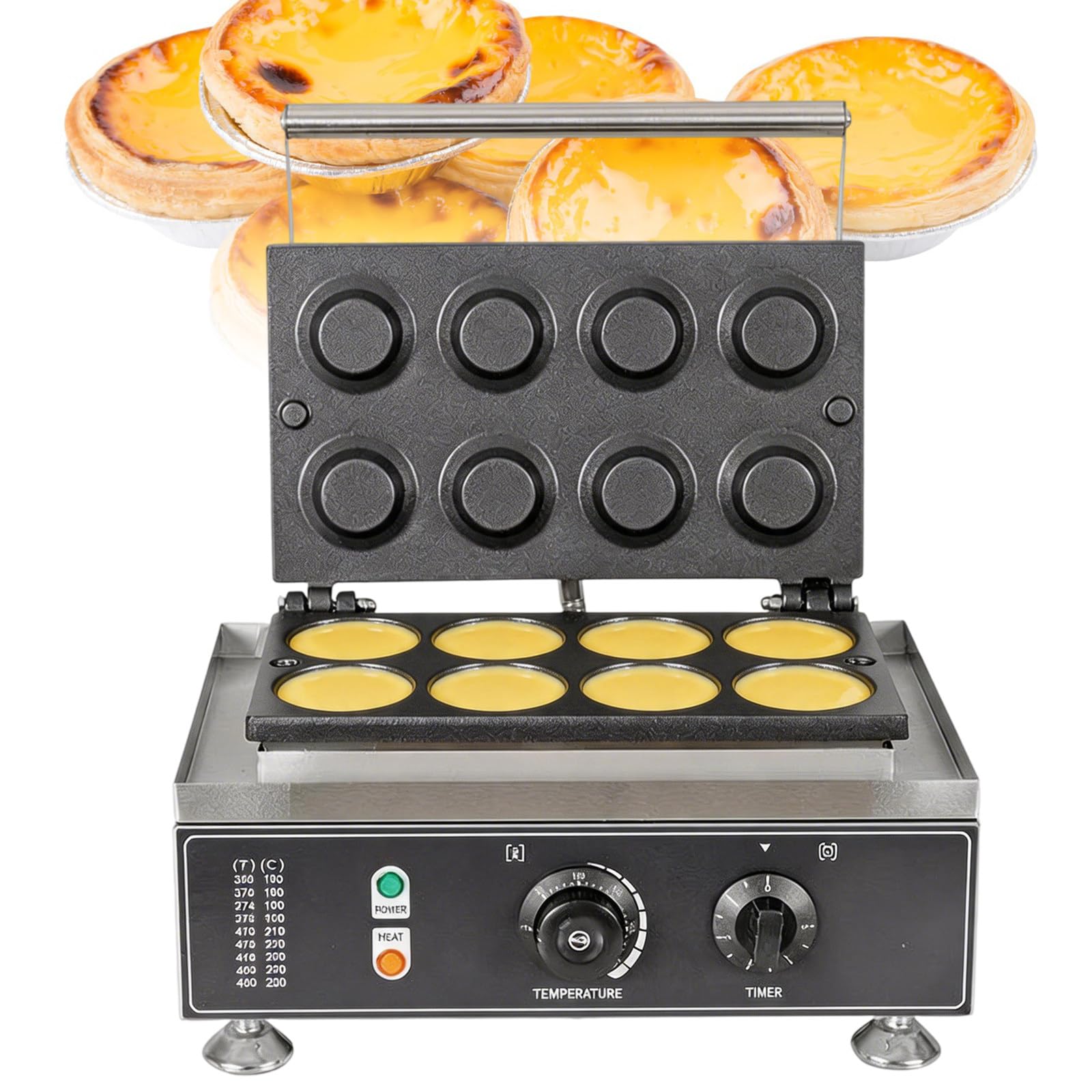 Wangyingxu Commercial Egg Tart Crust Making Machine, Electric Egg Tart Crust Maker, Egg Tart Shell Forming Baking Machine, 8 Holes Double-Sided Heating 50-300℃, with Timing Function