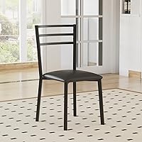 Vista 7 de VECELO Round Dining Table Set for 4, Wood Tabletop & Heavy-Duty Steel Frame, 5-Piece Dinette with Chairs for Kitchen, Breakfast Nook, Walnut & Black