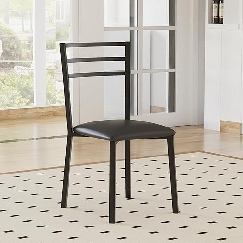 Miniatura 7 de VECELO Round Dining Table Set for 4, Wood Tabletop & Heavy-Duty Steel Frame, 5-Piece Dinette with Chairs for Kitchen, Breakfast Nook, Walnut & Black