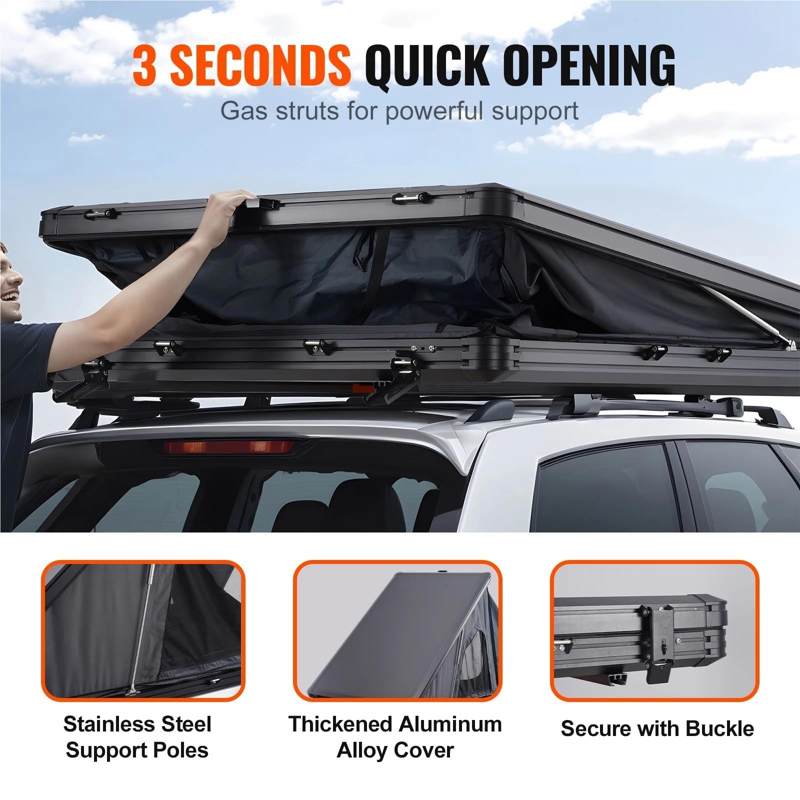 Tente De Toit Rigide pour SUV, Van Et Pickup, Tente De Toit De Voiture étanche Et Résistante Au Vent avec échelle Télescopique, Abri De Camping Extérieur 4 Saisons pour 2-3 Personnes