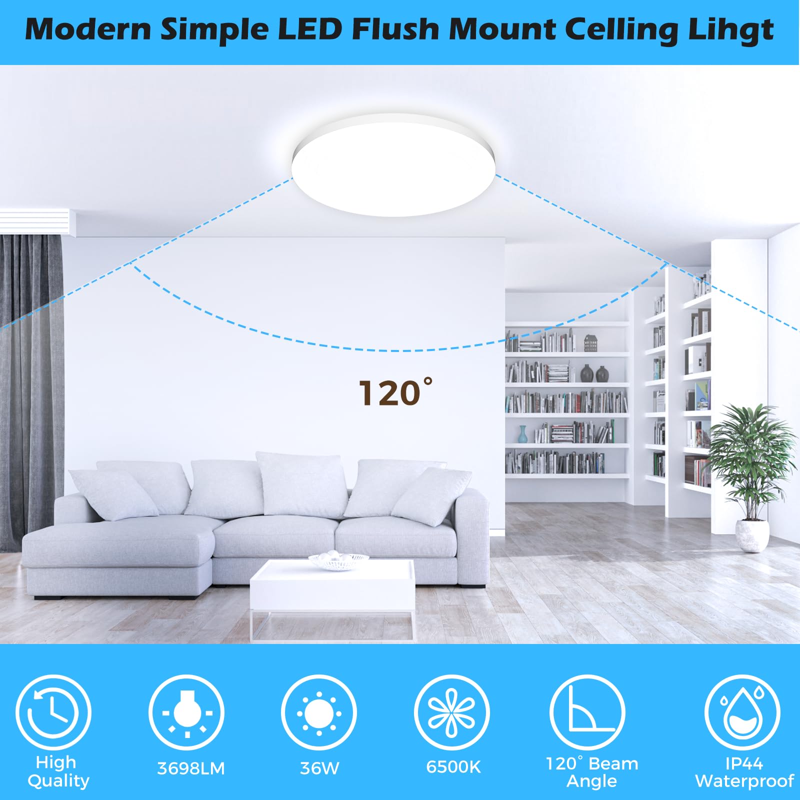 Plafoniera LED Soffitto 36W Lampada da Soffitto 6500K Plafoniera Bagno IP44 Impermeabile Ø37CM Rotonda Lampadario LED Moderna Luce Soffitto per Cameretta, Soggiorno, Cucina, Balcone, Corridoio