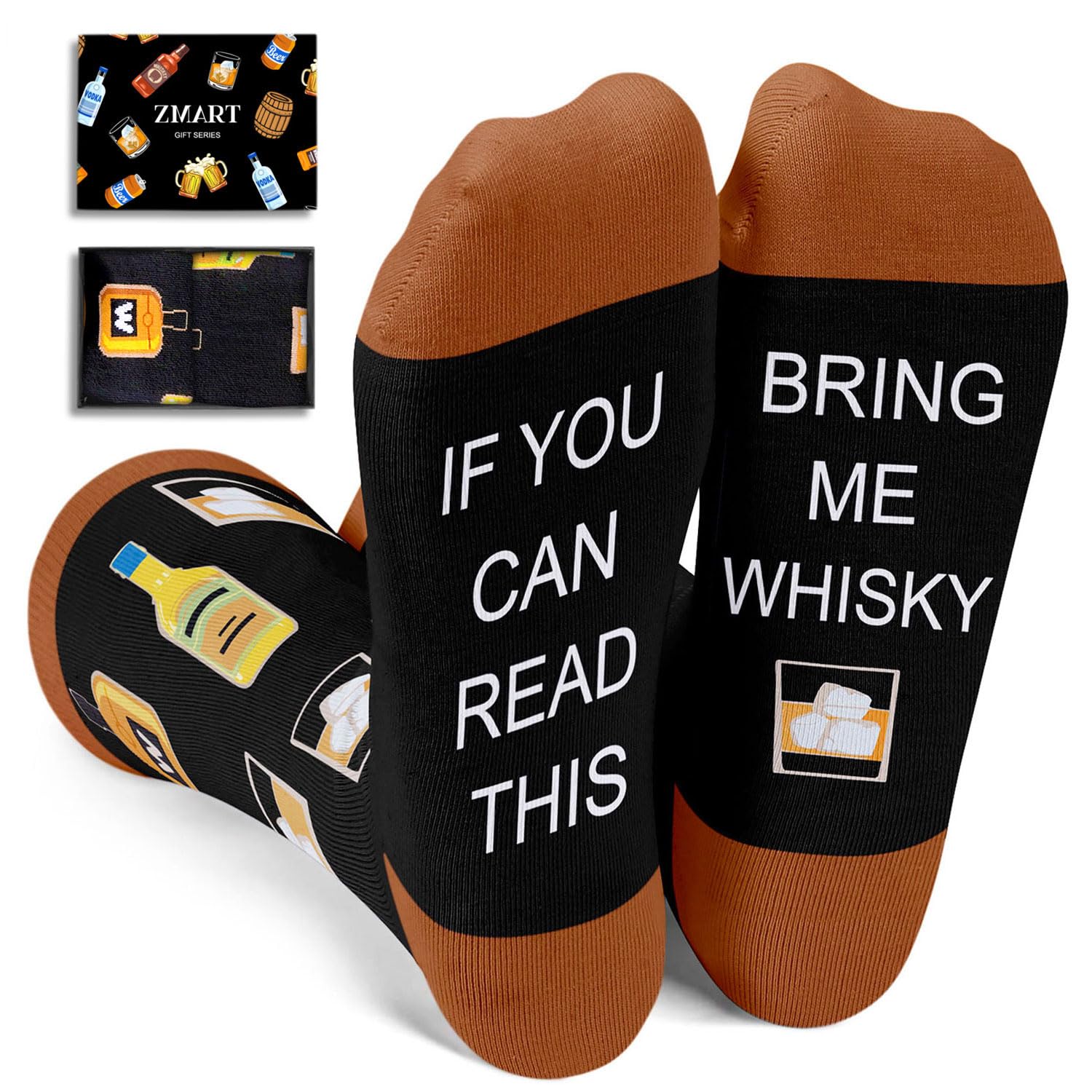 Zmart Drink Gifts for Men - Whiskey Coffee Lovers Socks, Whisky Gifts with Funny Saying