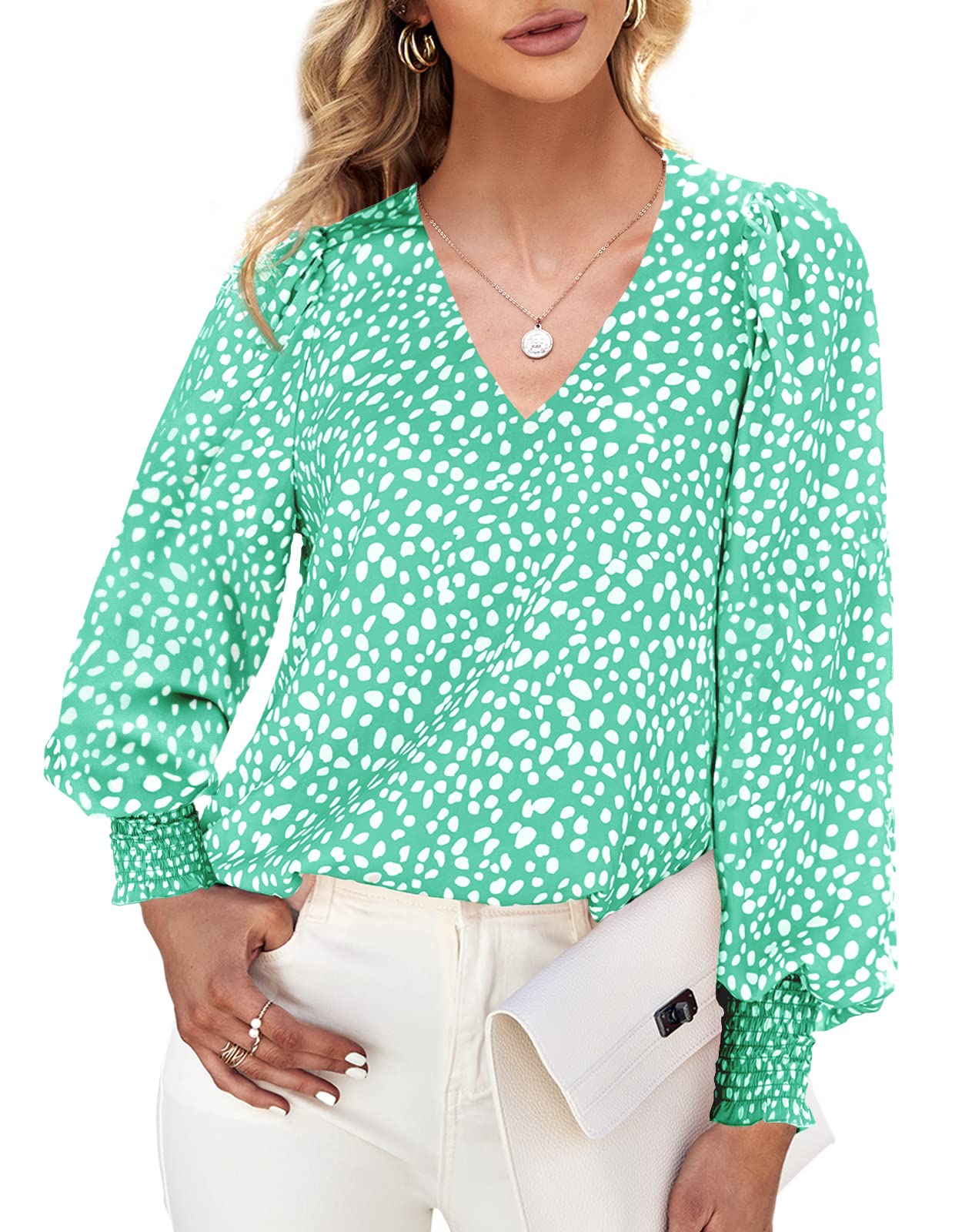 Teurkia Women's Polka Dot 3/4 Sleeve Blouse Tops Ladies Casual Office Work Crew Neck T-Shirt