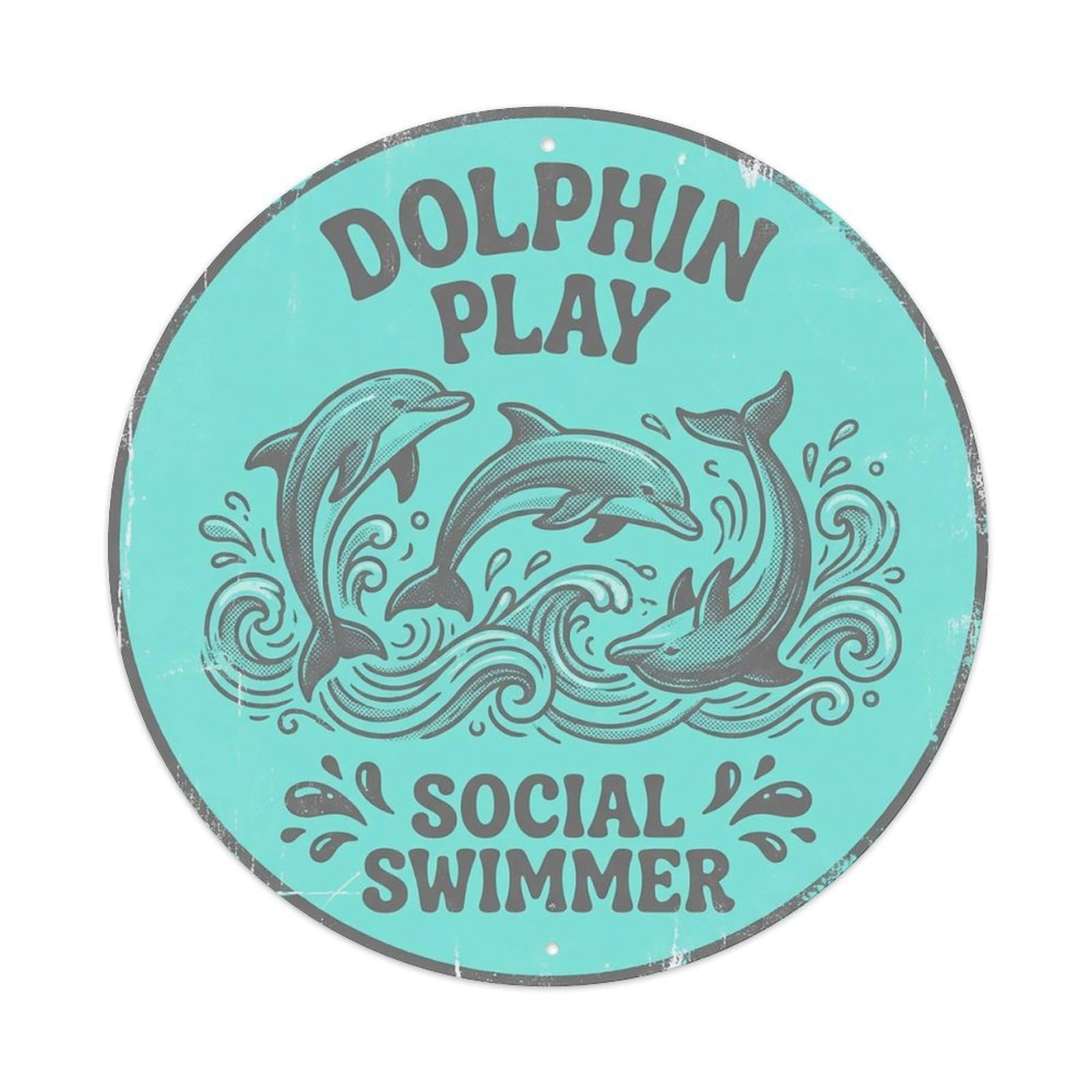 Cxhjca 8X8inch(20X20cm) Dolphin Play Social Swimmer Metal Tin Sign