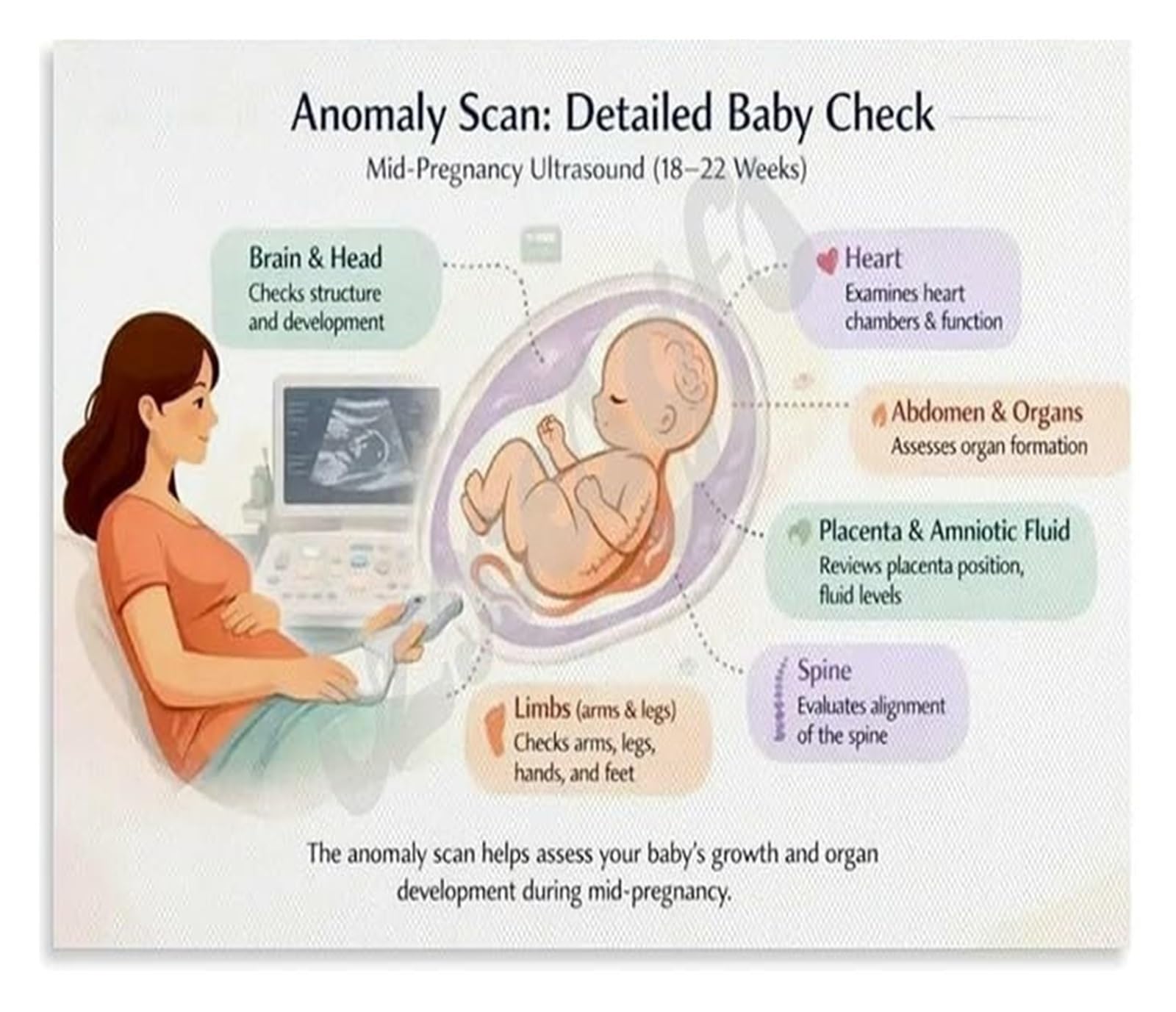 EKFBQBGW Mid Pregnancy Ultrasound Anomaly Scan Guide Educational Poster for Sonographer Radiologist OB GYN Office Reference(Framed,16x24inch(40x60cm))