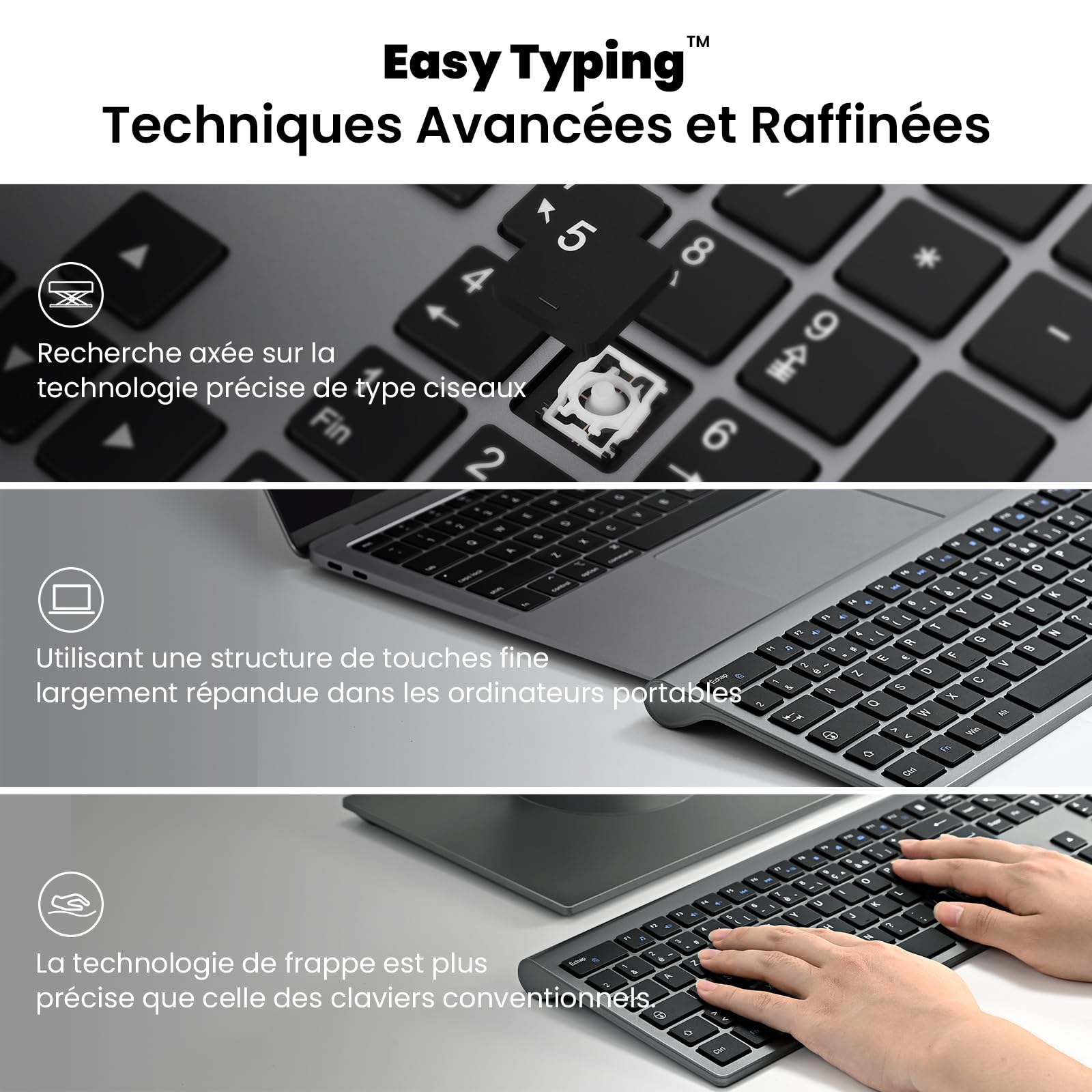 cimetech Ensemble Clavier et Souris sans Fil, Clavier Rechargeable Compacte USB C 2.4G Silent Ultra-Mince de Pleine Taille avec Pavé Numérique Souris pour PC/Laptop/Windows/Mac-Gris Noir