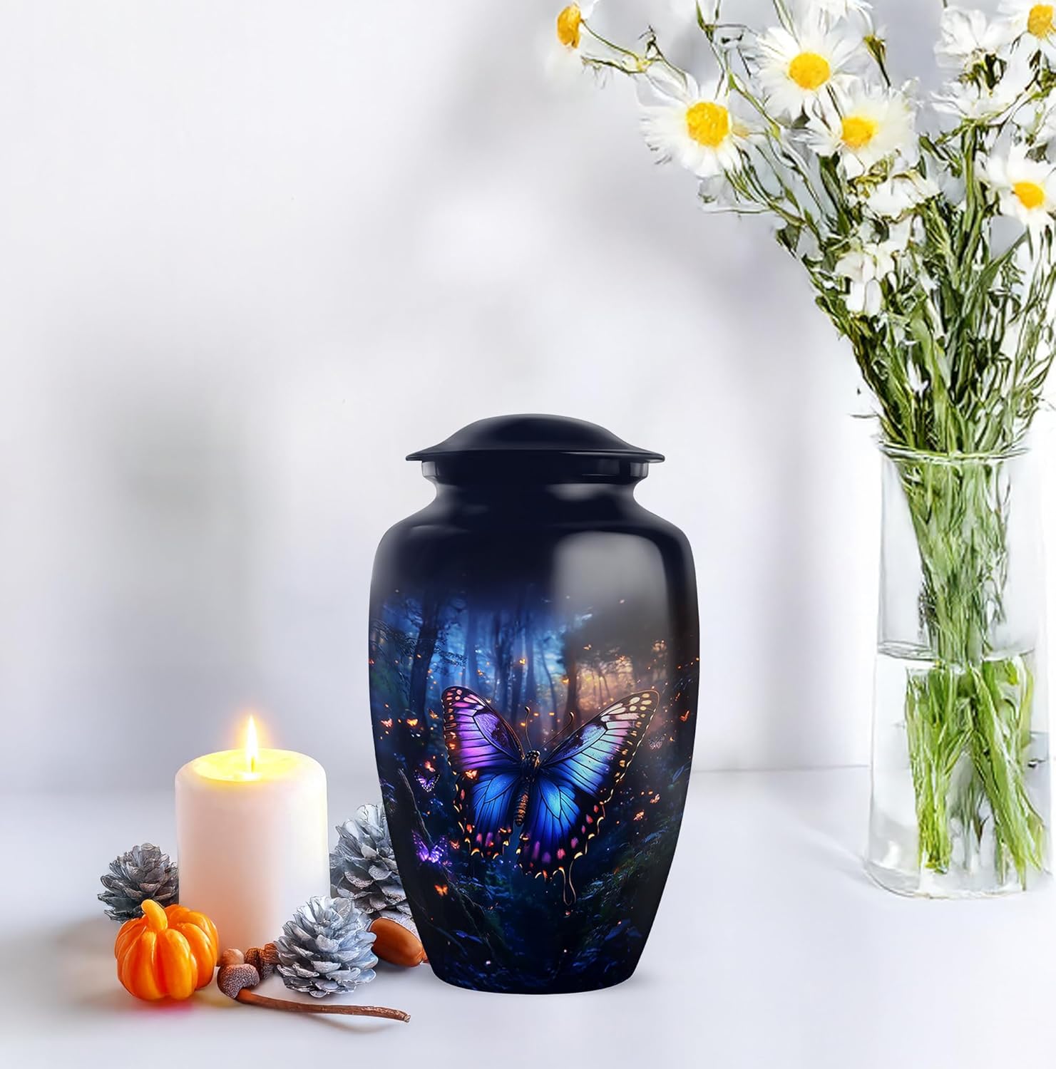 Yatskia Blue Butterfly Urn for Ashes for Women, Decorative Urns for Human Ash, Cremation Burial Urns for Human Ashes Adult Man, (Classic Large, 10 Inch)
