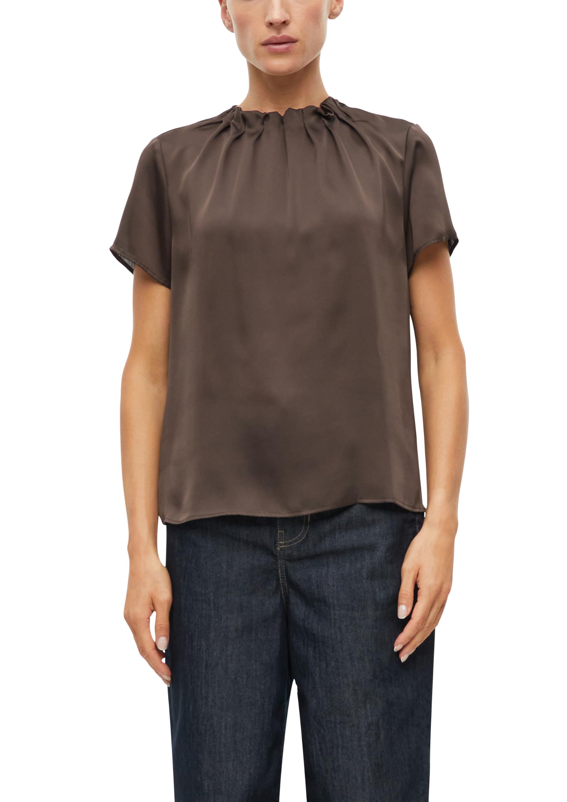 s.Oliver Damen Bluse – Regular Fit, Satin, Faltenausschnitt, Knopfverschluss – Für Urlaub, Festlich & Business