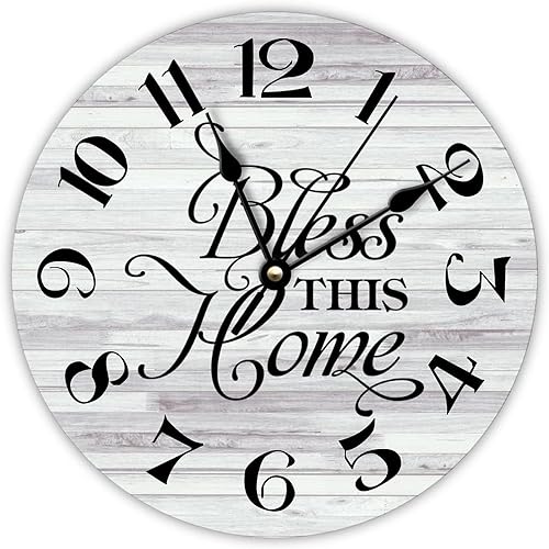 DreamAutumn Reloj de pared de madera con cita familiar, reloj retro de grano de madera que no hace tictac, funciona con pilas, relojes vintage para