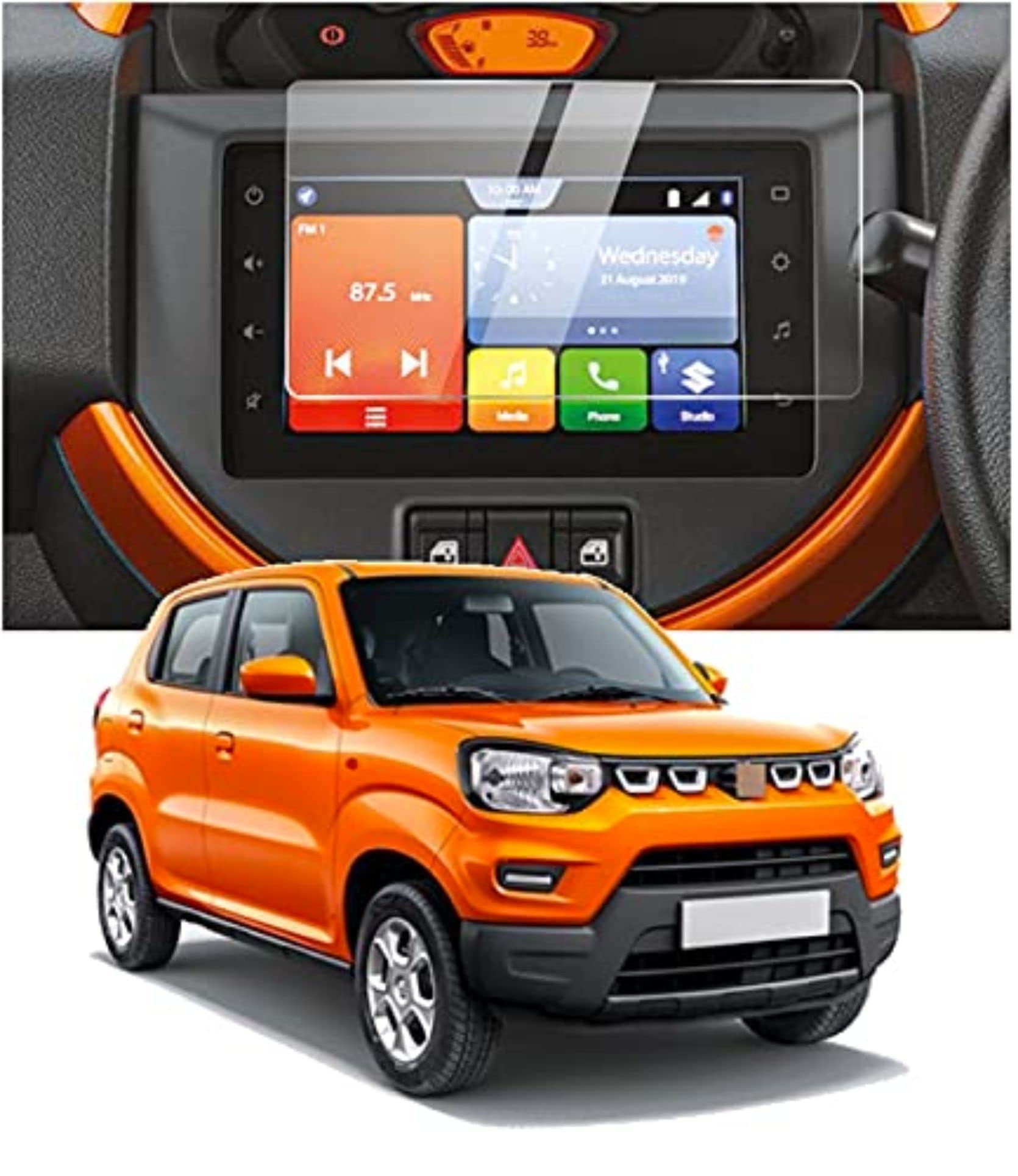 RGY [2 Pack] Screen Protector For Maruti Suzuki S-Presso Car Accessories Navigation Touch Screen Guard - Clear-image-10