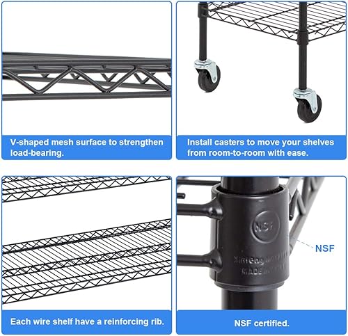 Miniatura 157 de BestOffice Estantes de almacenamiento de alambre de 3 niveles con ruedas 23 x 13 x 31 pulgadas Cromado Estantes ajustables Estante de metal
