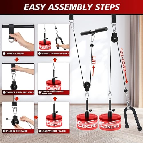 Miniatura 8 de Concho Sistema de polea de peso, sistema de polea de cable mejorado para gimnasio con cable de peso ajustable y asas desmontables, sistema de polea