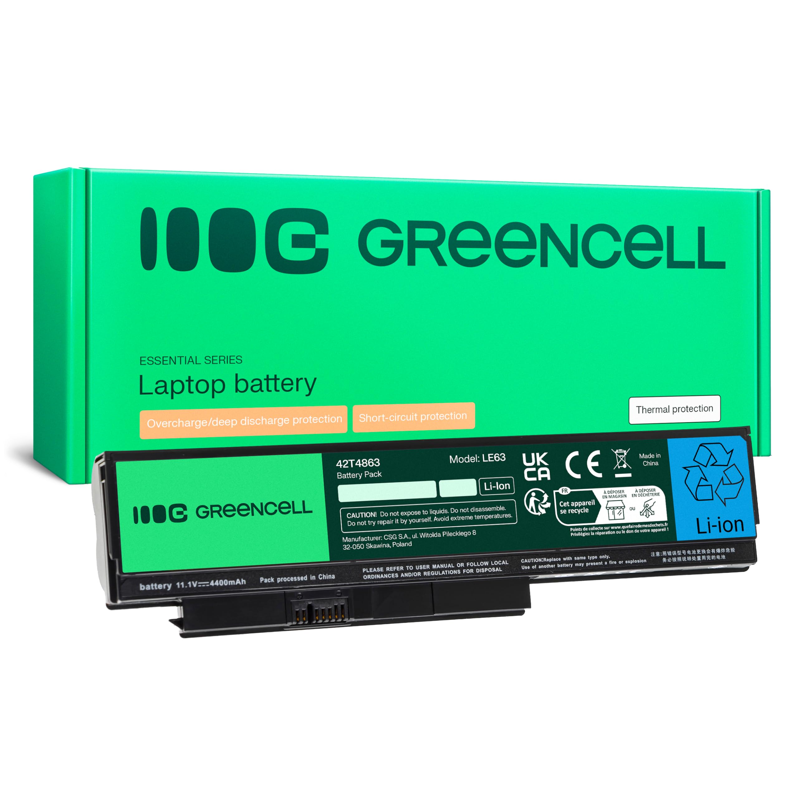 Green Cell Standardowa seria bateria do laptopa Lenovo ThinkPad X230 X230i, zastępuje akumulatory 0A36306 0A36307 45N1022 45N1023 45N1026 45N1028 45N1029 45N1175 (6 ogniw 440) 0 mAh 11. 1 V czarny)