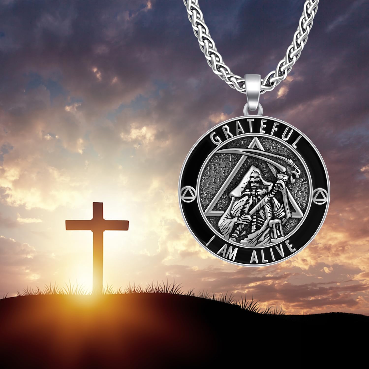 Sobriety Gifts: 925 Sterling Silver AA Necklace for Men - 1 Year Sober Gifts - Image 2