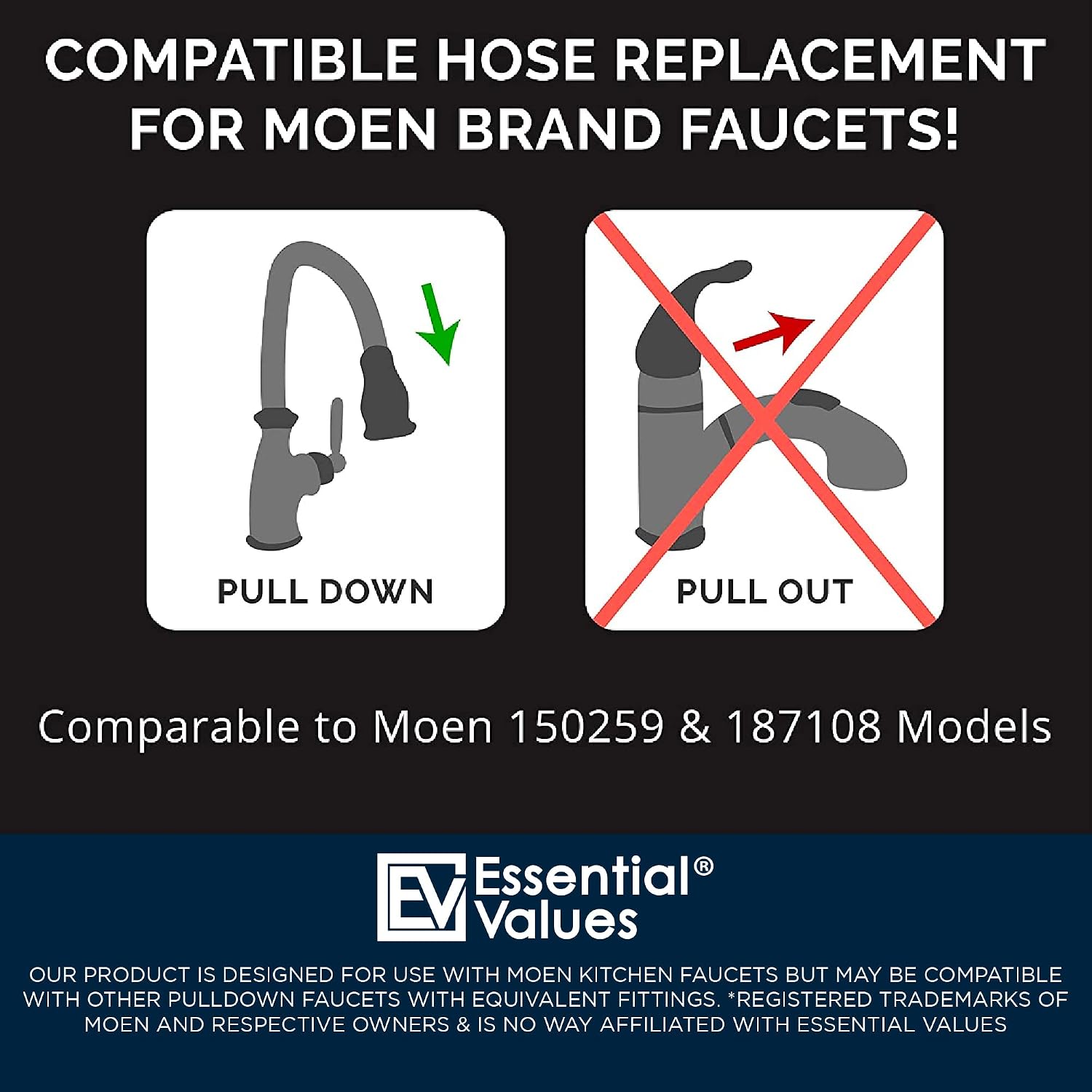 Pull Down Faucet Hose Compatible Moen Hose 150259 Replacement - Aftermarket Moen Pull Down Faucet Replacement Hose - Fits in Place of Moen Pull Down Hose