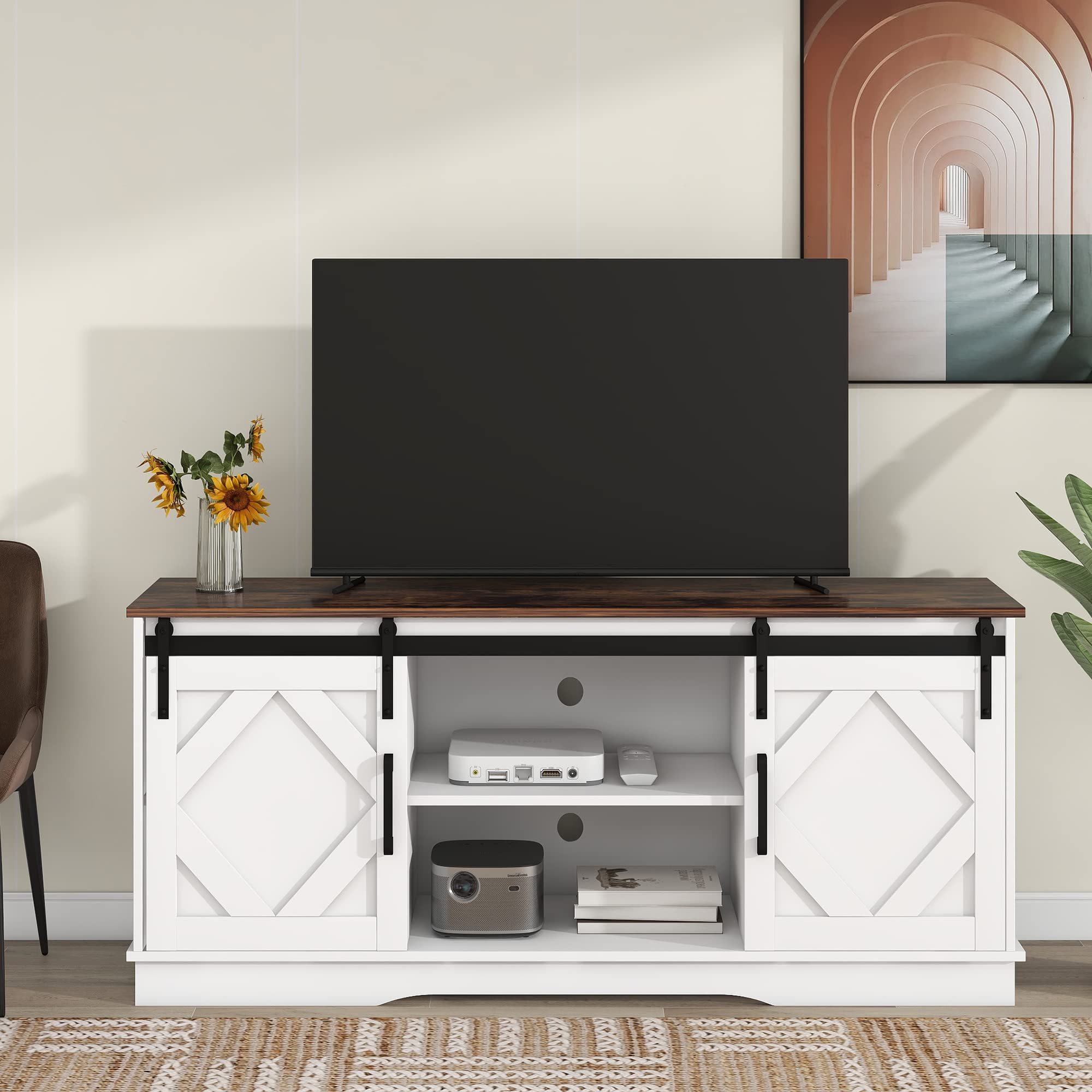 Mensole regolabili per soggiorno, grande mobile TV, con 2 classiche ante scorrevoli, design moderno, 150 x 40 x 60 cm