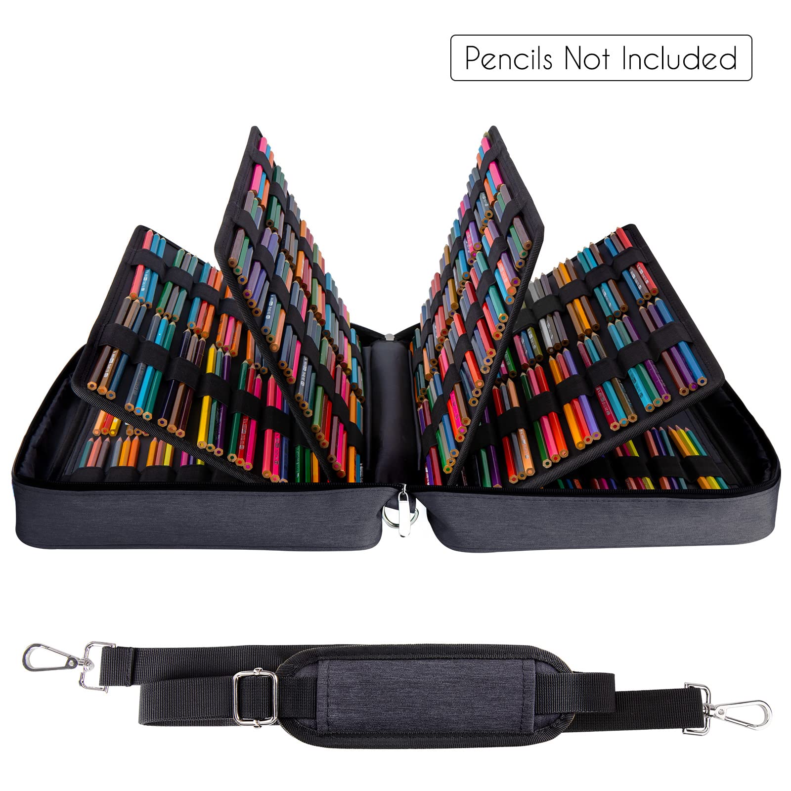 YOUSHARES Farbiges Federmäppchen mit großer Kapazität – 480 Fächer, großes Federmäppchen mit mehrlagiger Halterung für Prismacolor Buntstifte und Gelschreiber, Schwarz, Travel
