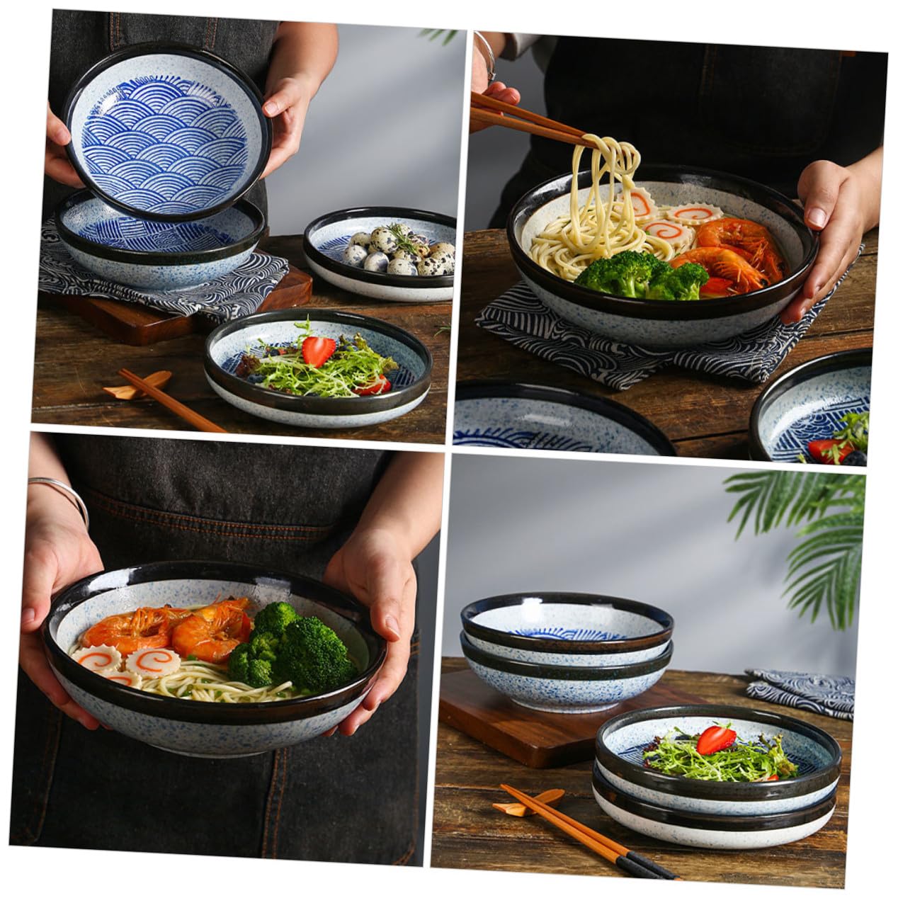 Assiette en Céramique Style Japonais Vintage Bleu, Plat Dessert Surface Lisse Facile à Nettoyer, pour Servir les Repas la Maison