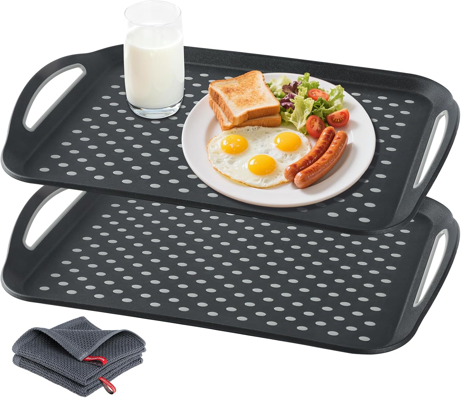Large Non-Slip Serving Tray with Handles - Suitable Serving Tray, Food Tray, Trays for Serving Food,Serving Platters - an Ideal Dining Choice, White - 2 Pack