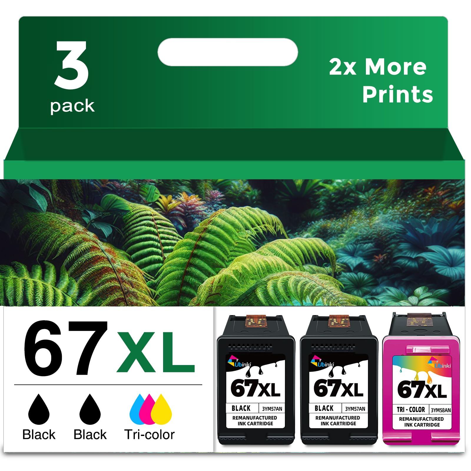 67XL Ink Cartridges Black/Color Combo Pack Replacement for HP Ink 67 XL HP67 HP67XL for2700 4155e 2755e 2734e 4100 2700e 4100e 6400 2752 2752e 4152e