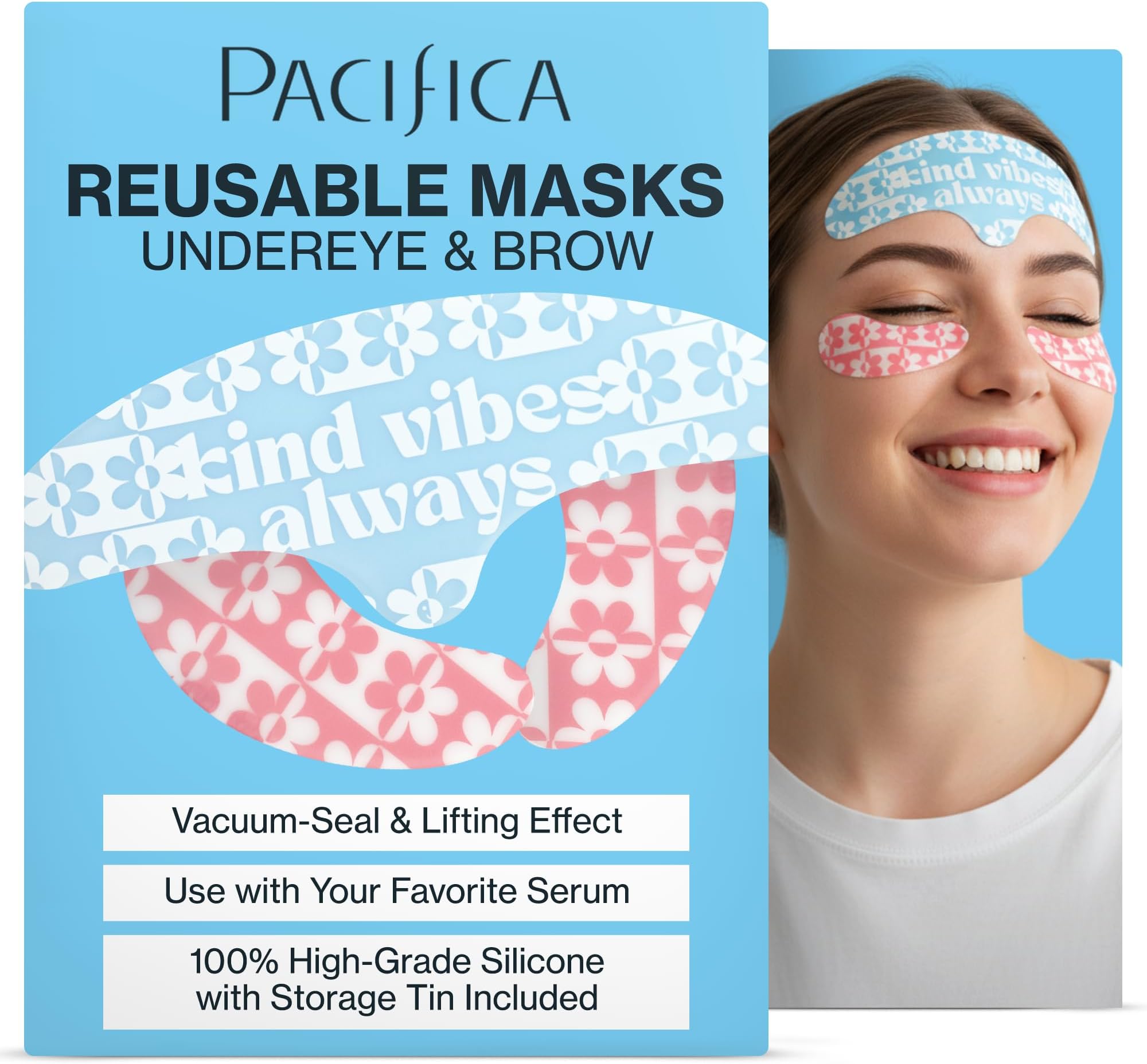 Pacifica Reusable Mask Set – Silicone Undereye & Brow Mask Set for Forehead & Under Eye, Anti-Wrinkle, Firming, Pair with Serum, Vegan & Cruelty-Free, 3 Pieces