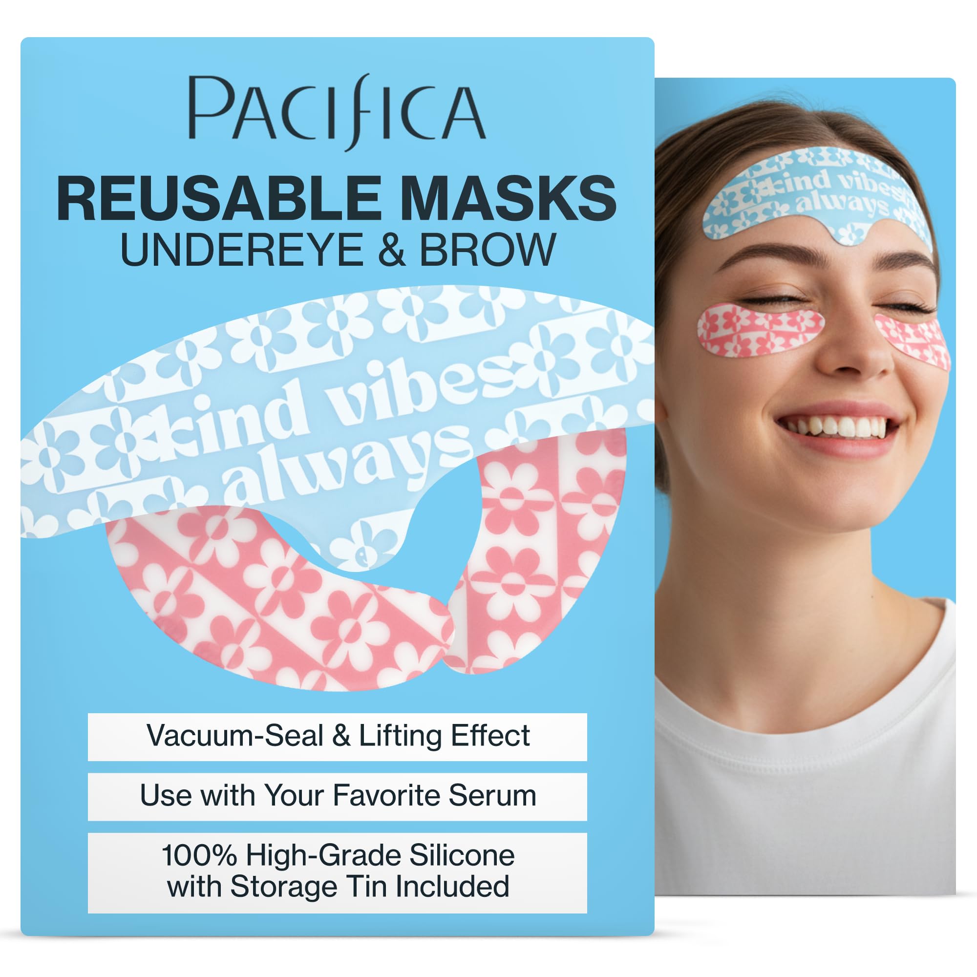 Pacifica Reusable Mask Set – Silicone Undereye & Brow Mask Set for Forehead & Under Eye, Anti-Wrinkle, Firming, Pair with Serum, Vegan & Cruelty-Free,