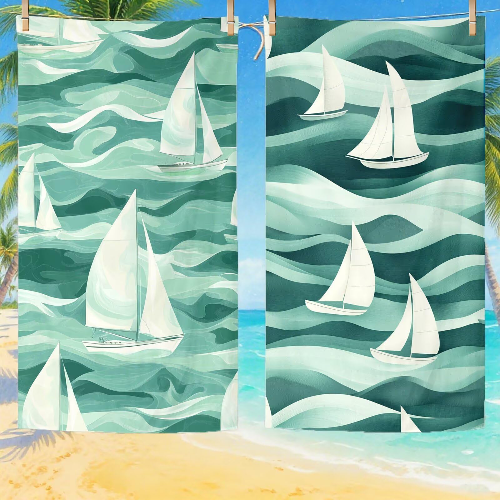 Strandtuch Grün Mikrofaser Strandtuch XXL 220x100 2 Set, Strandhandtuch mit Sandfrei, Schnelltrocknend, Absorbierend, handtücher groß für Badezimmer, Strand, Schwimmen, Geschenke für Männer Q-248