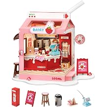 Robotime DIY Miniature House Kit, 128 Scale Tea Shop Scale Diorama Dollhouse with LED Lights, 3D Wooden Puzzle for Adults, Creative Crafts & Unique Gift for Craft Enthusiasts Strawberry Milk Box