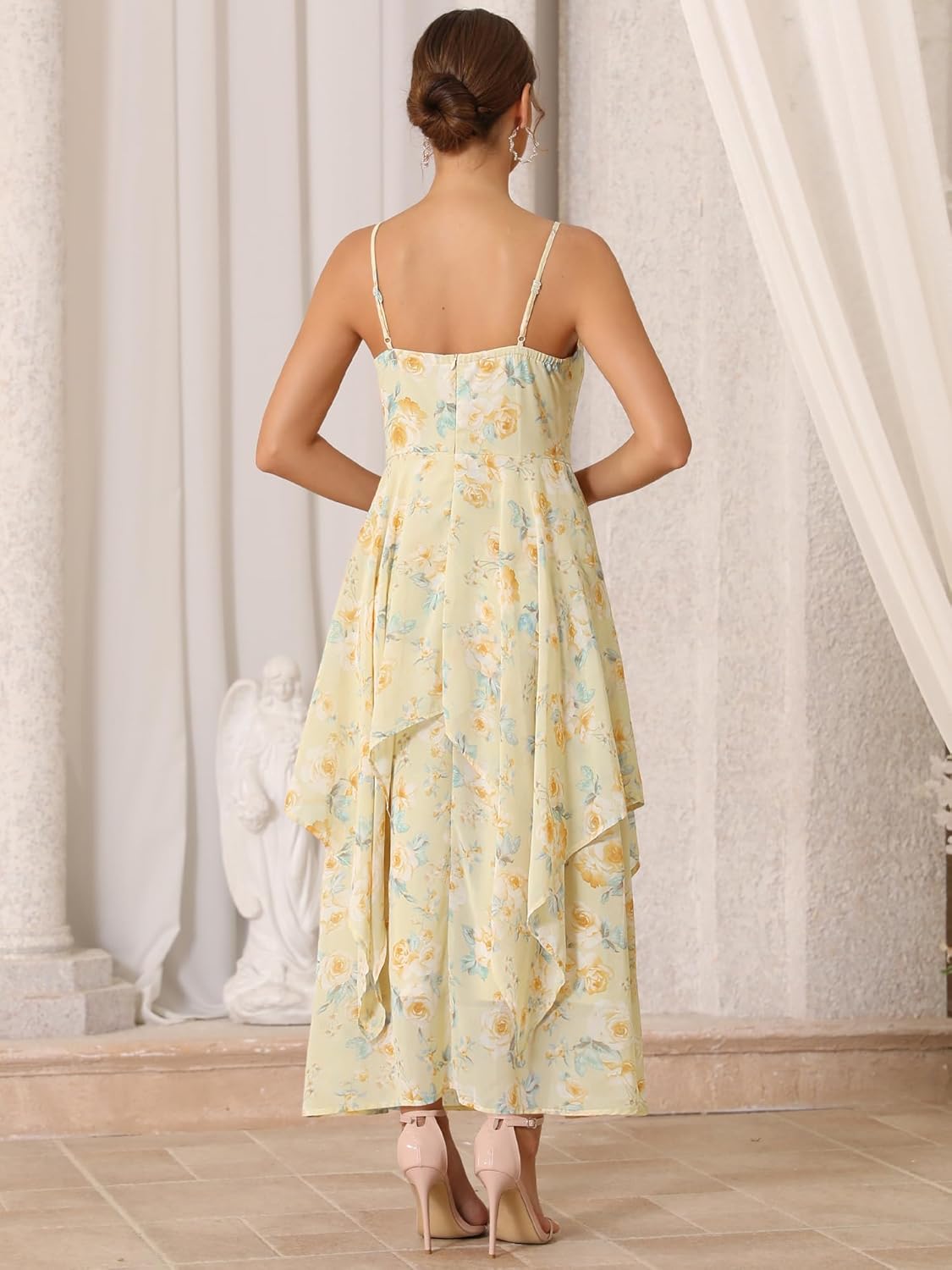 Women's Floral Dress Chiffon Summer Flowy Ruffles Tiered Spaghetti Strap Sundress - Image 4