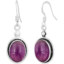 Natural Gemstones Dangle Earrings for Women 925 Silver Plated Oval Shape Drop Earrings Lightweight and Comfortable Handmade Fashion Jewelry Gift for Birthdays, Daily Wear or Special Occasions
