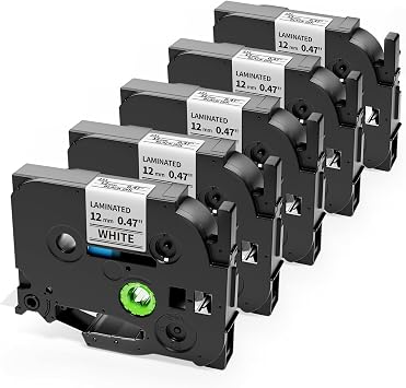 Suminey Compatible Label Tape Replacement for Brother Label Printer Tape Ptouch TZ Tape TZe-231 12mm Black on White 0.47 Laminated Cassette for PT-H110 PT-1000 GL-H105 PT-E110 GL-200 PT-1080, 5 Pack