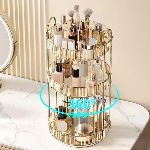 Miniatura 5 de Organizador de maquillaje giratorio de 360, almacenamiento de maquillaje y cuidado de la piel de gran capacidad de 3 niveles, organizadores de