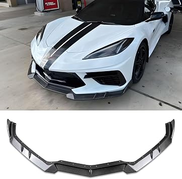 Front Bumper Lip Splitter Spoiler Compatible with Chevy Corvette C8 2020-2025, C8 Front Lip, Corvette C8 Front Splitter Air Dams Chin Spoiler Auto Parts Replacement Accessories Carbon Fiber