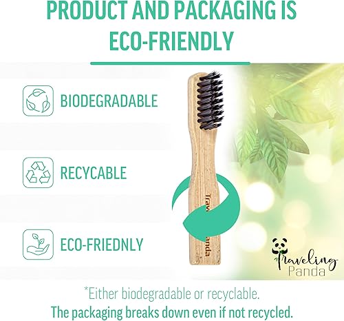 Miniatura 3 de Mini kit de cepillo de dientes de bambú de viaje con 8 cepillos de dientes de cerdas suaves y tabletas de pasta de dientes menta 80 pestañas