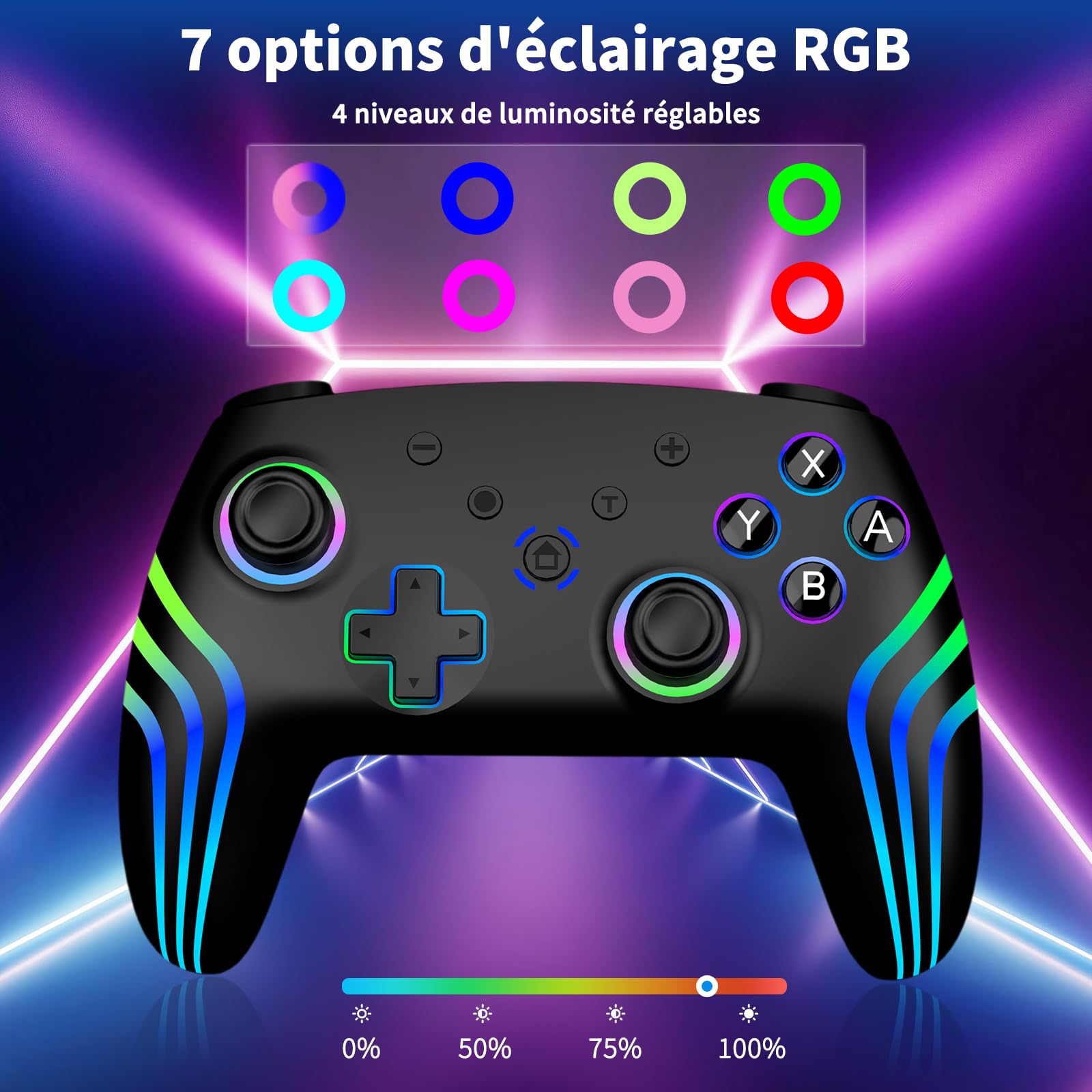Reddening Lot de 2 Manette Switch 2 avec Station de Charge, Manette Switch pour Switch 2/Switch/Lite/OLED/PC, Manette Switch 1 avec RGB/Réveil/Gyroscope/Double Vibration/Turbo/Capture