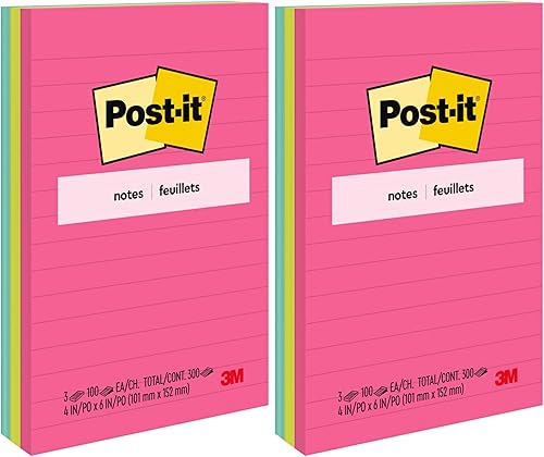 Post-it Lined Notes, Ciudad del Cabo, 3.976 x 5.984 in, paquete de 3, 660-3AN (paquete de 2)