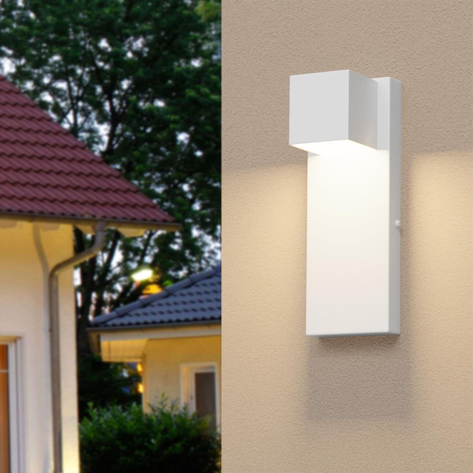 K-Bright LED applique da esterno 16W, 2 pezzi lampada da esterno 3000K bianco caldo IP65 impermeabile | applique in Acciaio Inossidabile per interni/esterni, balcone, giardino| Bianco