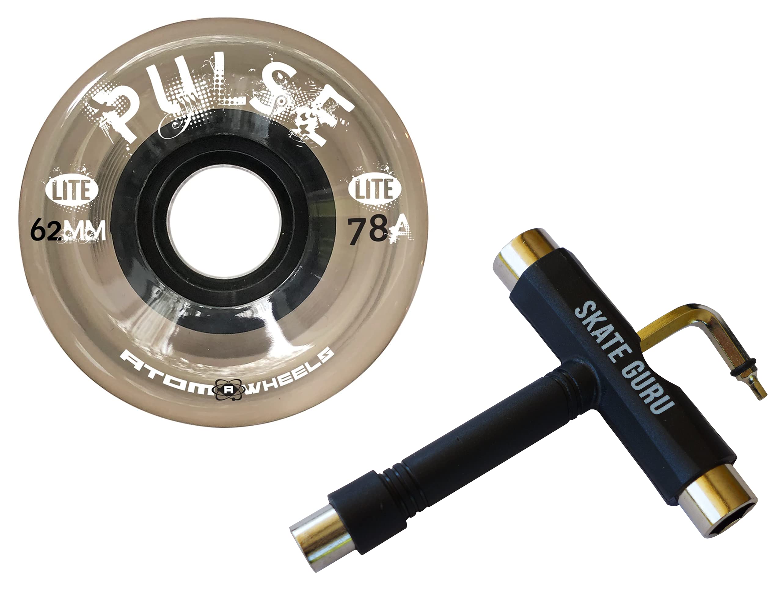 Atom Skates Outdoor Quad Roller Wheels / 2 Packs - 8 Wheels Atom Pulse Lite 62x33 Black Bundle with Tool — image 1
